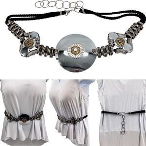 Artisan Vintage Mixed Metal Waist or Low Slung Belt Silver/Gold/Black 80's